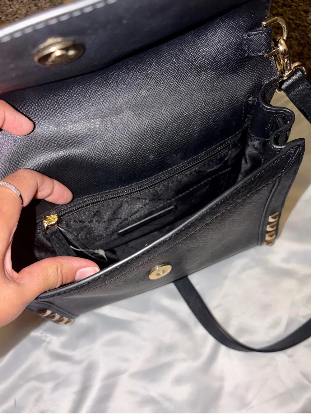 MICHAEL KORS Black Leather Studded Crossbody Bag with Gold Hardware